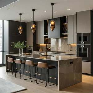 Ensemble de meubles de cuisine sur mesure de style italien moderne en PVC, acrylique et bois massif avec armoire de rangement et évier pour usage culinaire - Product Image 6