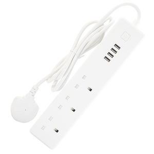 Enchufe de extensión inteligente UK 10A Tuya con <span class=keywords><strong>4</strong></span> puertos de carga <span class=keywords><strong>USB</strong></span> Compatible con Alexa Enchufe inteligente de latón 3 salidas Control <span class=keywords><strong>WIFI</strong></span> - Product Image 1