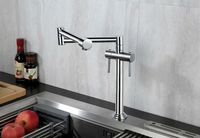 Robinet de cuisine moderne en laiton, à poser sur plan, pliable, finition or brossé, double poignée, monotrou, rotatif, avec cartouche céramique, pour usage hôtelier