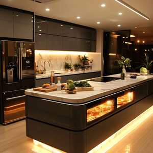 Conception de cuisine moderne de luxe avec îlot incurvé, éclairage haut de gamme, finition élégante et style d'intérieur contemporain haut de gamme - Product Image 2