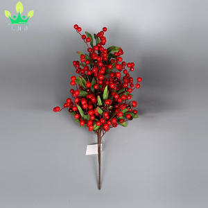 عيد الميلاد الاصطناعي التوت هولي الأحمر والأوراق الخضراء بوش بورجوندي هولي فروع التوت لشجرة عيد الميلاد المنزل - Product Image 3