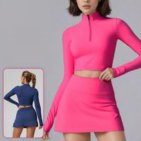 Ensemble de yoga 2 pièces style européen et américain à imprimé écossais, respirant et anti-transpiration, avec short ajusté et haut à manches longues pour le fitness et le sport