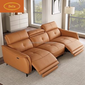 Sofá reclinable eléctrico sencillo y moderno con reposacabezas ajustable Tapicería de cuero genuino y marco de madera Capacidad para tres personas - Product Image 1