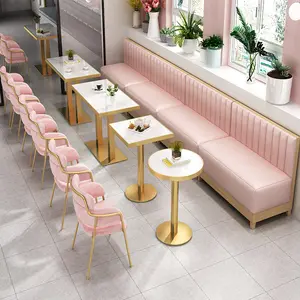 गुलाबी सेट प्यारे मखमल मिठाई रेस्तरां बिक्री Boba चाय के लिए कुर्सियां और मेजें