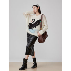 Suéter <span class=keywords><strong>de</strong></span> punto jacquard con gráfico <span class=keywords><strong>de</strong></span> <span class=keywords><strong>cisne</strong></span> blanco para mujer, jersey <span class=keywords><strong>de</strong></span> mohair con <span class=keywords><strong>cuello</strong></span> redondo, suéter <span class=keywords><strong>de</strong></span> punto suave para mujer, <span class=keywords><strong>ropa</strong></span> <span class=keywords><strong>de</strong></span> mujer al por mayor - Product Image 4