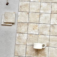 Carrelage mural en céramique beige travertin vintage fait main, effet vieilli, en bande longue et carré, style Wabi Sabi, pour la décoration de salle de bain et de cuisine