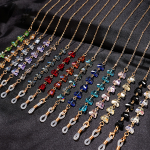 Chaîne de lunettes papillon en cristal Cordon de masque perlé Sangle de lunettes Collier porte-collier 2 en 1 - Product Image 1
