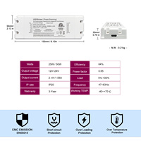 Controlador Atenuable Triac de 25W 50W con Certificación ETL Clase 2, Transformador de CA 120V a CC 24V para Iluminación LED, Atenuadores Lutron