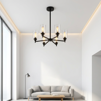 Lustre rustique à 6 lumières, suspension industrielle noire mate, culot E26, abat-jour en verre transparent pour salle à manger et îlot de cuisine