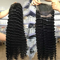 Peluca de Cabello Humano Natural con Ondas Profundas, Pelucas Frontales de Encaje de Cabello Humano Indio, Pelucas Frontales de Encaje HD sin Pegamento para Mujeres Negras