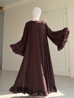 Robe longue musulmane à manches évasées personnalisées, cintrée à la taille, à pois, Abaya de luxe, vêtements islamiques, Abaya Dubaï, tenue moderne et modeste