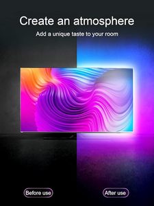RGB <span class=keywords><strong>Backlight</strong></span> Smart <span class=keywords><strong>LED</strong></span> Strip Lights TV Music Sync para Bluetooth APP Controle Remoto USB Powered Quarto Gaming Plastic <span class=keywords><strong>Lamp</strong></span> - Product Image 4