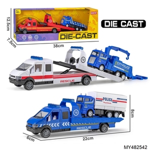 Camiones de Rescate de Plástico Fundido a Presión, Semirremolques, Camiones Tractores, Vehículos de Ingeniería con Mini Coche de Policía/Autobús/Helicóptero - Product Image 1