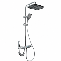 Robinet de douche de bain à affichage numérique chromé poli, ensemble de douche en laiton à touches piano avec LED de température et effet pluie, 4 fonctions pour salle de bain