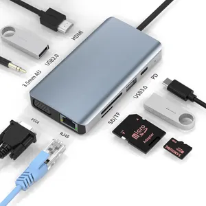 קלי 9 ב 1 USB C רכזת סוג C מתאם עגינה תחנת עם 4K HDTV/USB-C/USB/SD/TF כרטיס קורא/אודיו יציאות עבור מחשב נייד