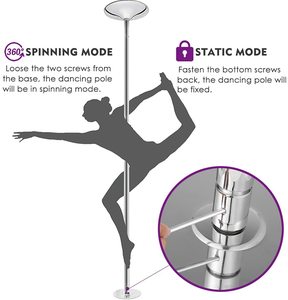 Tube de danse à tambour, 45mm chromé hauteur réglable de 2235mm à 2745mm 7.4- 9 pieds - Product Image 5