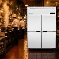 Réfrigérateur-congélateur vertical professionnel 4 portes en acier inoxydable, double température, avec roulettes