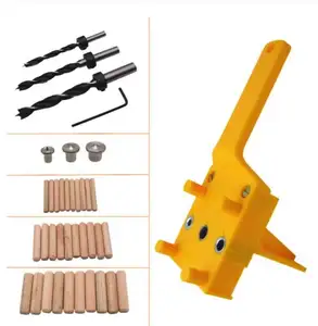 Woodworking Dowel Jig ABS Wood Dowel Drill Jig Guide Positioner Doweling Jig Hole Saw Carpentry Tools with 6 8 10mm Drill Bits