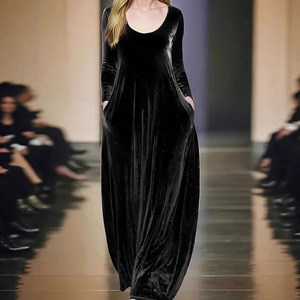 Vestido Largo de Terciopelo para Mujer, Talla Grande, Cuello Redondo, Estilo Línea A, Elegante, para Fiesta o Noche, Dropshipping Shopify - Product Image 3
