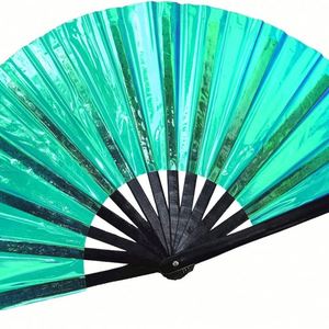 Abanicos Plegables de Bambú Grandes de 33 cm, de PVC, Holográficos, Iridiscentes y Reflectantes, Pintados con Técnica Rave - Product Image 1