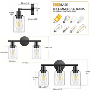 Venta al por mayor Baño Luz mate negro Vanity Vintage E26 apliques de pared iluminación baño moderno luces montadas en la pared con pantalla de vidrio - Product Image 2