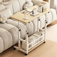 Table de lit mobile réglable en MDF avec étagères de rangement, bureau d'appoint moderne pour ordinateur portable, idéale pour petits espaces, dortoirs et études