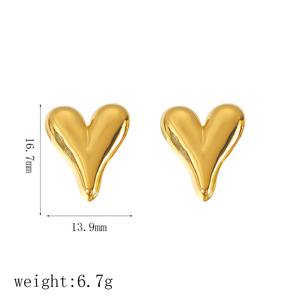 Ensemble collier et boucles d'oreilles en acier inoxydable en forme de cœur, plaqué or 18 carats, bijoux cadeau pour femmes, ensembles de bijoux tendance - Product Image 4