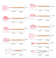 Nouveau modèle 19 pièces en acier inoxydable outils de cuisine et gadgets accessoires de couteau ensemble d'ustensiles de cuisine en silicone souple avec manche en bois
