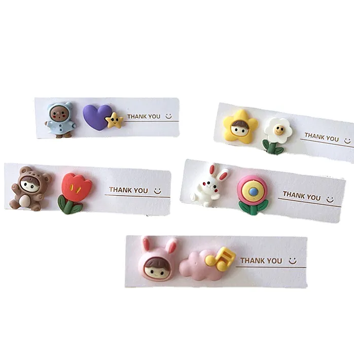 Soft Cute Mini Earrings Star Heart Flower Bear Earrings Cartoon Cute Asymmetrical Stud Earrings Gifts for Women