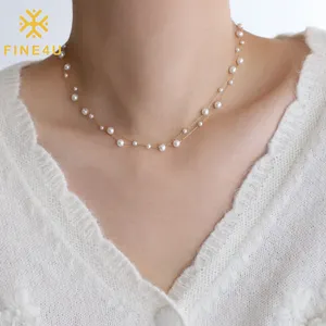New Trendy Dainty Fashion Elegant Jewelry Stainless Steel Beaded Multi Layer Imitation Pearl Chain Choker Necklace