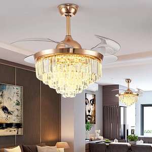 remote control Luxury Crystal Chandelier Hotel <b>Modern</b> Design Decorative <b>Ceiling</b> <b>Fans</b> <b>with</b> <b>Lights</b> - Product Image 2