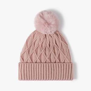Hiver Extérieur Doublure Polaire Rembourrée Garder Chaud Tricoté Femme Avec Boule De Fourrure Sans Bord Bonnet En Laine - Product Image 6