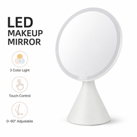 Grand miroir de maquillage LED de bureau à haute luminosité, rotatif à 360°, avec capteur tactile et lumière à intensité réglable