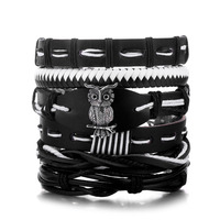 Nouveaux Bracelets Vintage Noirs à Perles, Bracelets en Cuir Creux Tendance, Bijoux Multicouches pour Hommes et Femmes