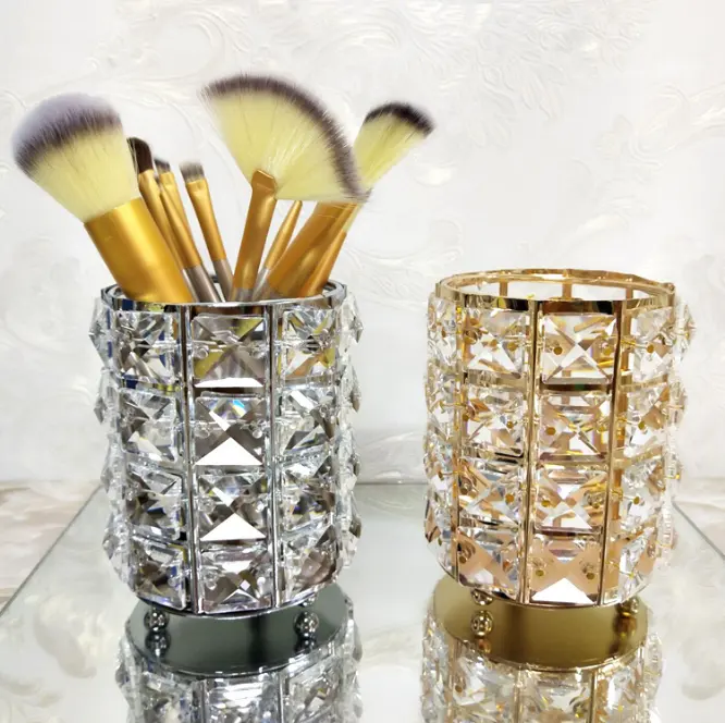 Perline di cristallo di metallo scrivania Organizer penna matita trucco cosmetico porta pennelli tazza vasi di fiori contenitore decorazione per la casa