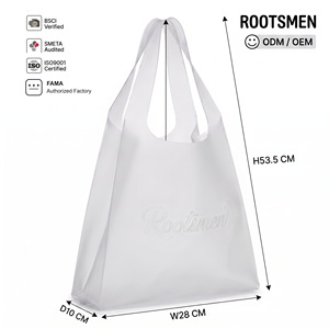 BSCI Rootsmen White Minimalist Design <b>Canvas</b> Zipper Closure Shoulder Tote Bag OEM Custom Logo Large Capacity Beach Shopping - Product Image 1