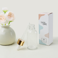 Bouteille Compte-Gouttes en Verre Haute Qualité Transparente pour Huile Essentielle ou Sérum, 5ml 10ml 15ml 20ml 30ml 50ml 100ml, avec Pipette Dorée 1oz