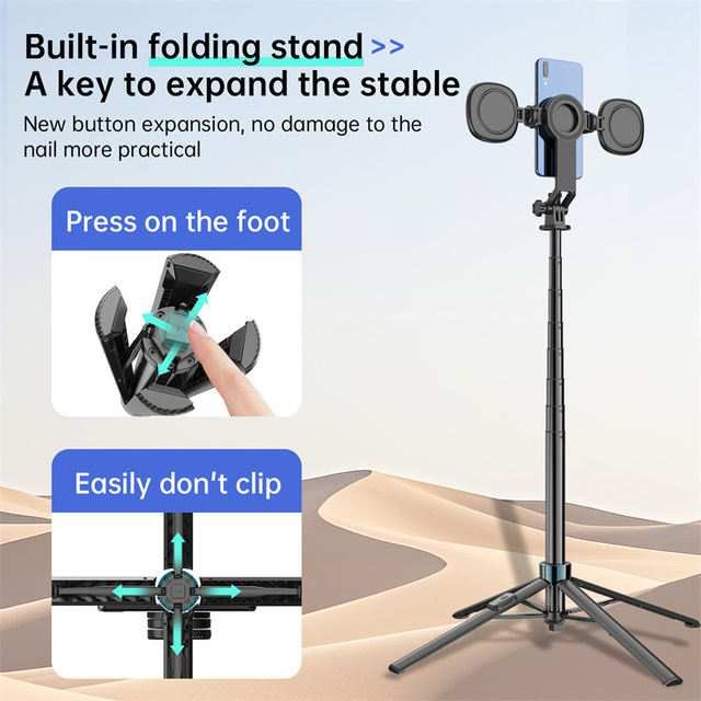 K14 172cm Magsafe Double Magnetic Suction Landing Selfie Tripod, Suitable for Live Streaming, Travel, and As a Portable Tripod