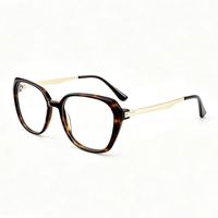 Monture de lunettes optiques polygonales en acétate pour femme, branches fines en métal, motif écaille de tortue multicolore, verres transparents, lunettes de mode