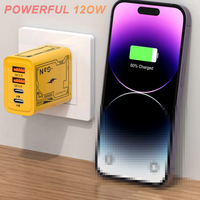 Cargador de teléfono móvil de carga rápida GAN de 120W QC3.0 4 puertos USB tipo C PD adaptador de pared enchufe UE/EE. UU./Reino Unido con juego de cables 4 en 1 carga
