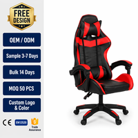 Chaise de jeu ergonomique en cuir PU pour PC Gamer avec repose-pieds LED, pivotante et inclinable, pour bureau et domicile