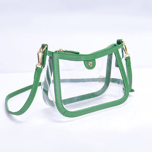 カスタマイズ可能なロゴレッドグリーンブラックPUレザー透明PVCサマーホーボークロスボディハンドバッグ女性用クリア財布クリアショルダーバッグ - Product Image 3