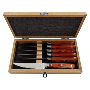 TOALLWIN Juego de 6 <span class=keywords><strong>Cuchillos</strong></span> para Carne de Acero Inoxidable con Mango de Madera Pakka, Hoja Serrada 3Cr13, Cubertería Profesional para Restaurante - Product Image 1