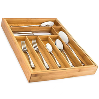 Tiroirs de cuisine réglables en bambou Rectangle Couverts Plateau Organisateur Conception pliable pour un rangement efficace des outils