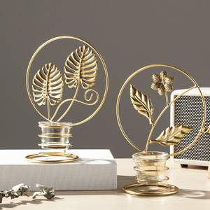 Home Table DecorationNordic <b>Light</b> Luxury Wrought Iron Candle Jar <b>Leaf</b> Decoration Glass Cup Candle Holder - Product Image 5