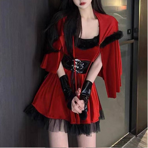 Conjunto de Disfraz Navideño para Mujer, Vestido Rojo de Terciopelo con Ribete Blanco, Disfraz de Conejita, Conjunto de Disfraz para Fiesta - Product Image 4