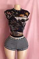 Nouveautés Ensemble 2 Pièces Sexy Y2K pour Femme : Crop Top et Short à Strass – Collection Été 2026