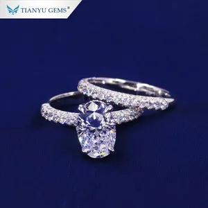 Tianyu Newe Arrived Luxury 10k Real White Gold Lab Diamond Engagement Ring Set Wedding Band For Women