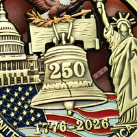 Pièce de monnaie commémorative patriotique américaine en émail bronze antique, découpe 3D, édition 250e anniversaire