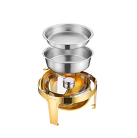 Calentador de Comida Tipo Chafing Dish de Acero Inoxidable Dorado de 6L, Venta Directa de Fábrica, con Tapa Visible, Diseño Moderno y Acabado Espejo, Funciona con Alcohol